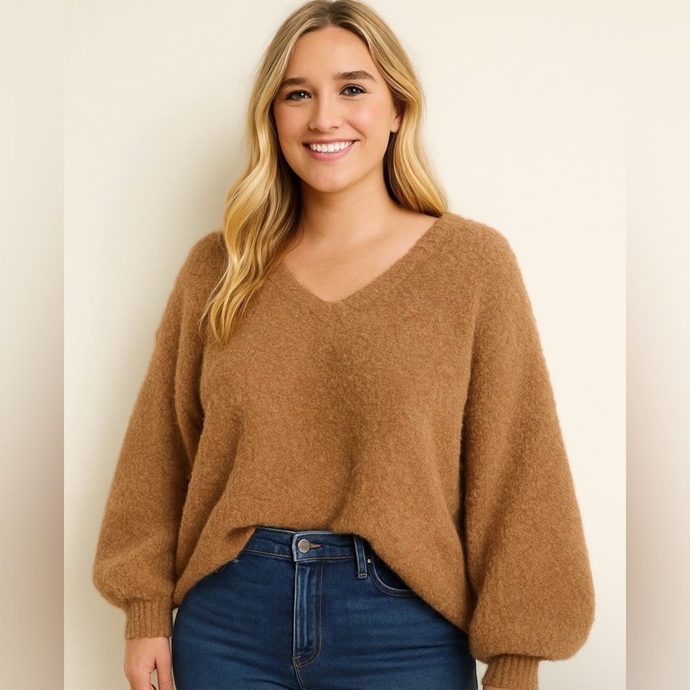 Vero Moda Tan V-Neck Sweater Oversized Knit